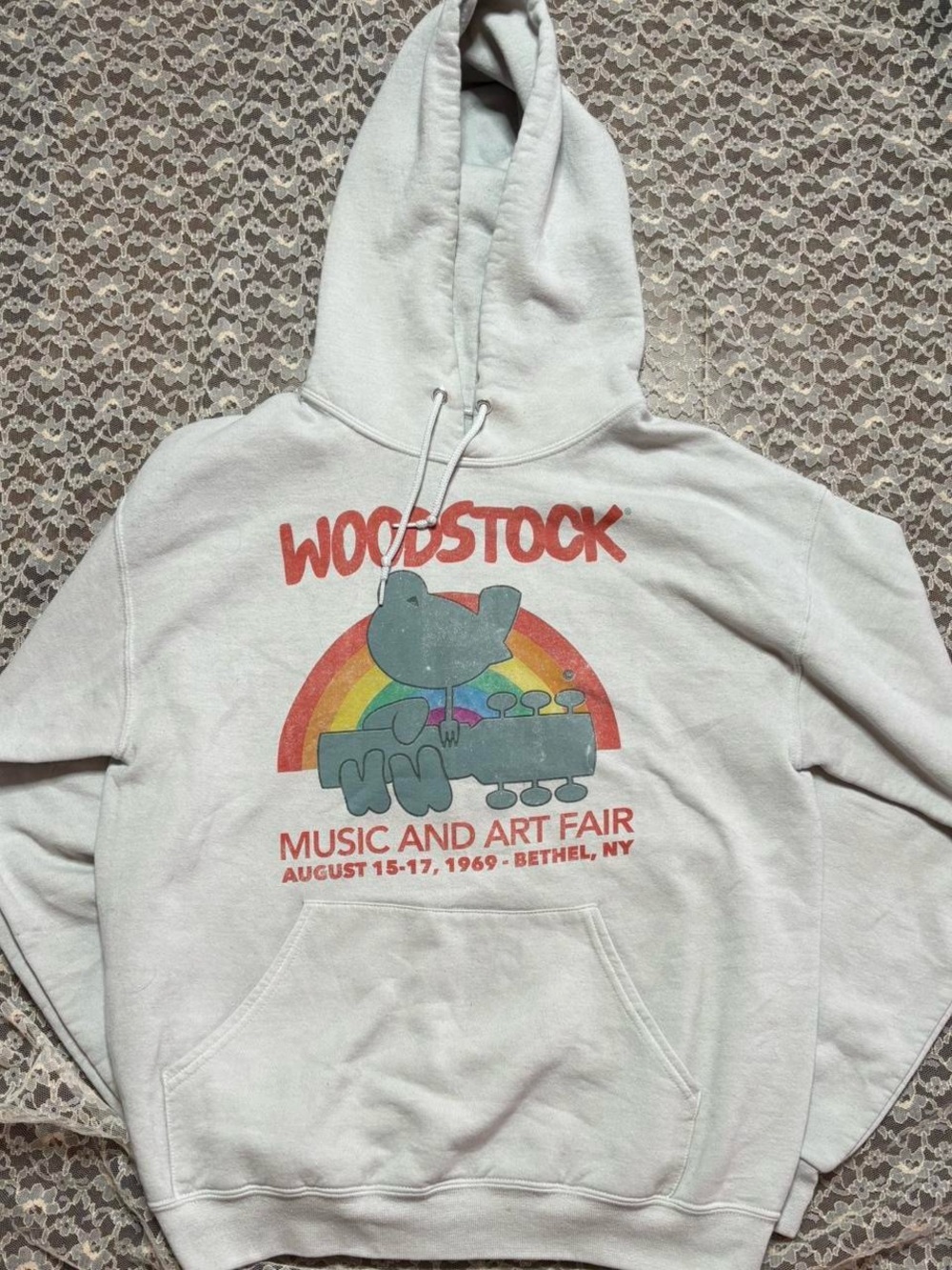 Source Unknown Woodstock Cream Hoodie with Rainbow Graphic